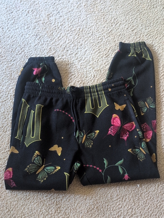 Wicked Pants - Wicked Black Butterfly Print Jogger Pants with Gold Accents